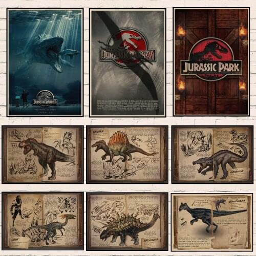Jurassic Park Dinosaur world Movie Poster Jurassic World retro Kraft paper Poster Wall stickers Home Decoration Wall Decor A5