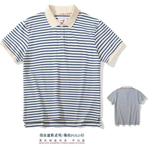 Vintage Tennis Golf Branded Polo Shirts Mens Blue Stripe Polo Shirts Short Sleeve Natural Healthy 100% Cotton Tops