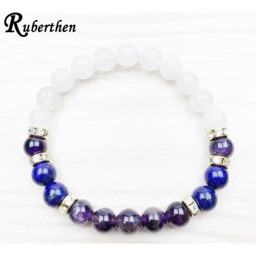 Ruberthen Extravagant Design Bracelet for Women Purple Crystal Lapis Lazuli Bracelet Natural Energy Stone Jewelry For Wedding