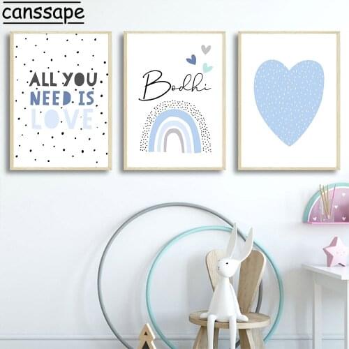 Nordic Canvas Painting Custom Name Wall Art Print Heart Posters Rainbow Paintings Nursery Wall Pictures Kids Bedroom Decor