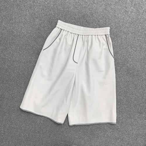 Style New Women Casual Genuine Sheepskin Leather Middle Shorts