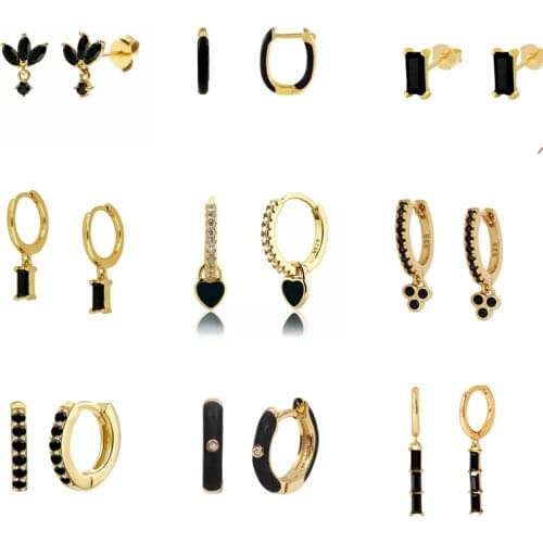 Viny 925 Sterling Silver Earrings For Women Black Zircon Earrings Dangle Cartilage Ear Piercing Vintage 2021 Trend Mom Gift