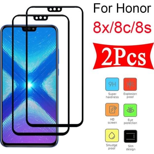 2pcs Protective glass on for Huawei Honor 8x 8c 8s temper glas screen protector huawey huawai 8 x c s full cover protection film