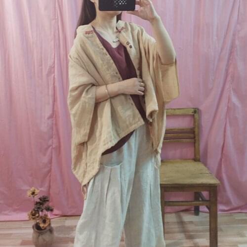 Women Plus Size Solid Color Jackets Ladies Ramie Oversized Tops Coat Outerwear Female 2020 Summer Ramie Coat