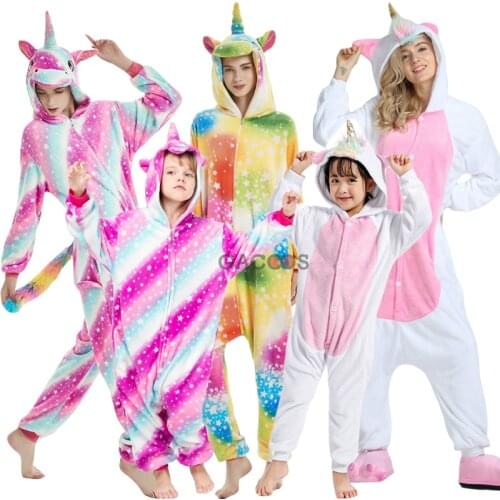 Winter Kids Animal Unicorn Pajamas Set Kigurumi Anime Pyjamas Women Adult Onesies Cosplay Stitch Panda Baby Girls Boys Sleepwear