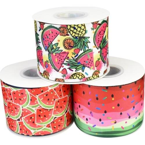 50yards 75mm Gold foil dots watermelon Grosgrain Ribbon fruit series For DIY Accessories Welcome Custom printed