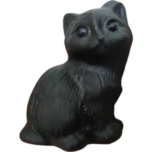 1Pcs Black obsidian Crystal Natural Stone Carved Cat Figurine Carving Chakra Healing quartz Reiki