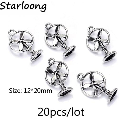 20pcs/lot antique vintage silver plated zinc alloy little fan charm pendants DIY Jewelry making for bracelet necklace