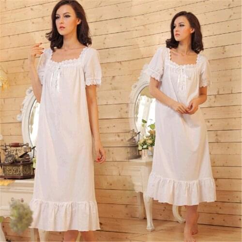 2021 Brand Sleep Lounge Women Sleepwear Cotton Nightgowns Sexy Long Robe Home Dress White Nightdress Plus Size #H882