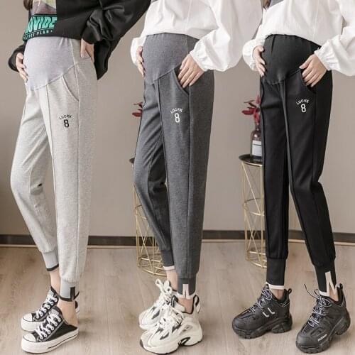 9917# Maternity Pants Spring Autumn Casual Pants Comfy Belly Support Pants Elastic Waist Maternity Harem Trousers