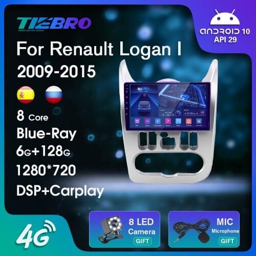 Blu-ray IPS Screen Car Radio For Renault Logan I 2009-2015 2DIN Android 10.0 GPS Navigation Auto Radio Bluetooth Player Carplay