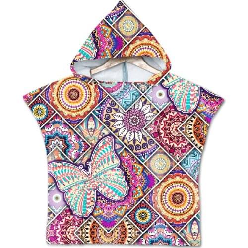 Free shipping Novelty Gift Bohemian Mandala Geometric Butterfly Baby Kids Children Hooded Pool Bath Beach Poncho Towel Cape