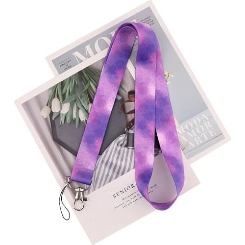 24pcs/lot MD1076 DMLSKY Purple Starry Sky Lanyard Keychain keys Badge Mobile Phone Rope Gifts Card Holder Cover With Lanyard