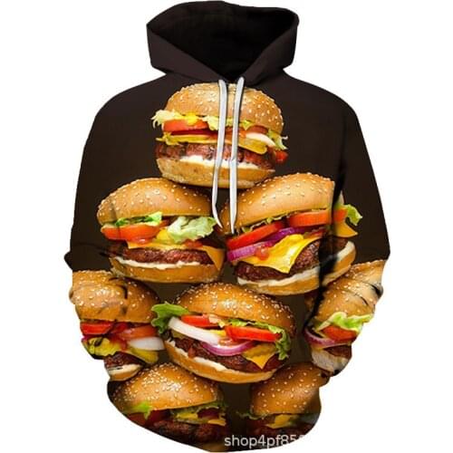 Burger Hoodie Hamburger 3D Print Sweatshirts Men Hip HOP Hoodies Outfits Coats Fashion Clothing Sweats Tops For Unisex S-5XL