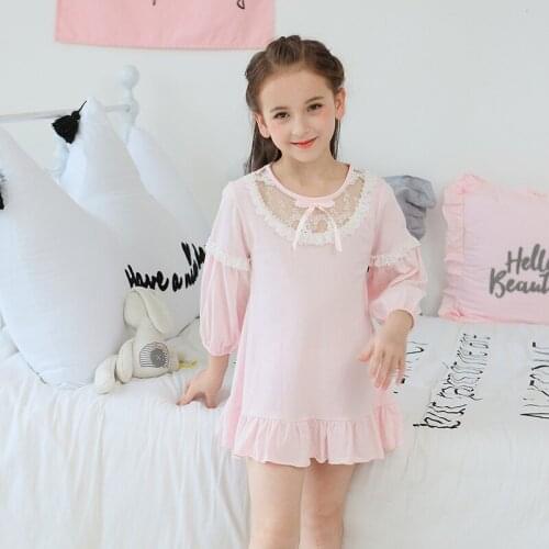 Princess Summer Baby Girls Nightdress 100% Cotton Thin Long Sleeve Sleepwear Home Clothes for Children Pajamas 2y-14y