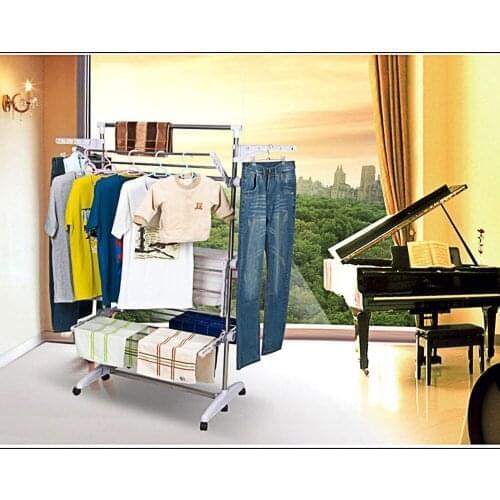 1/2/3 Tier racks floor drying racks indoor&outdoor stainless Folding Rails Adjustable Telescopic Rolling Clothing Garment Rack