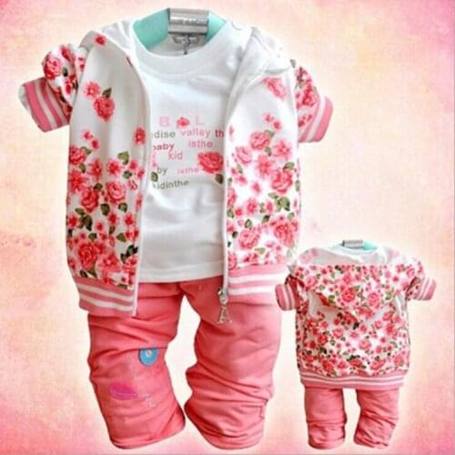 Boys Girls Clothing Sets Kids Autumn Print Flowers Sets Hooded Coat Suits Fall Cotton Baby Boys Coat+Pant 3Pcs Clothes Set