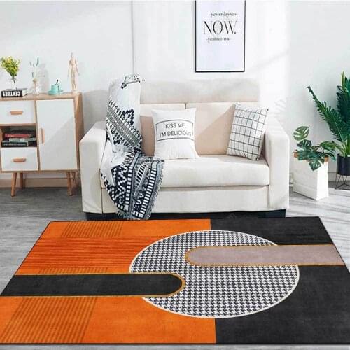 Modern Style Carpet Retro Orange Black Gray Houndstooth Geometric Living Room Sofa Area Rugs Bedroom Bedside Anti-Slip Floor Mat
