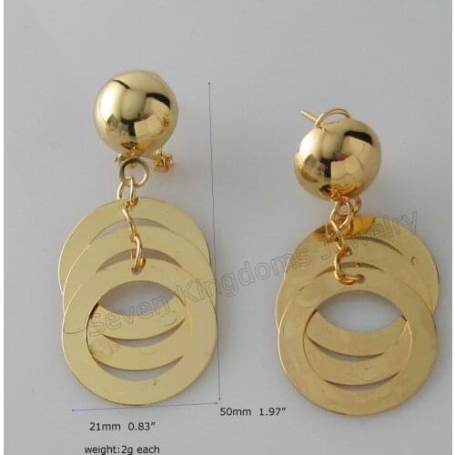 CIRCLE ROUND PARTS CHARM HALF BALL YELLOW GOLD GP DANGLE EARRING TALL 50MM 1.97" WIDTH 21MM 0.83" great gift