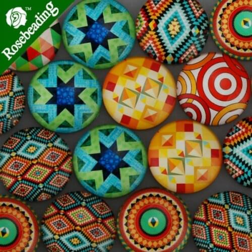 30MM Round pattern glass cabochons with mixed kaleidoscope,flat back,thickness 7mm,20pcs/lot-C4752
