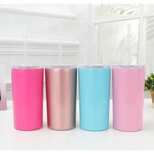 12oz 350ml Skinny Mug Slim Tumbler Juice Cup Stainless Steel Vacuum Insulated Straight Bottle Glass Slide Lid Free PP Straw