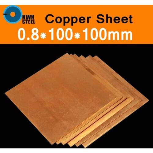 Copper Plate Sheet 0.8x100x100mm C11000 ISO Plates High Pure 99.9% Cu Tablets Strip Shim Thermal Pad DIY Material Cool Metal Art