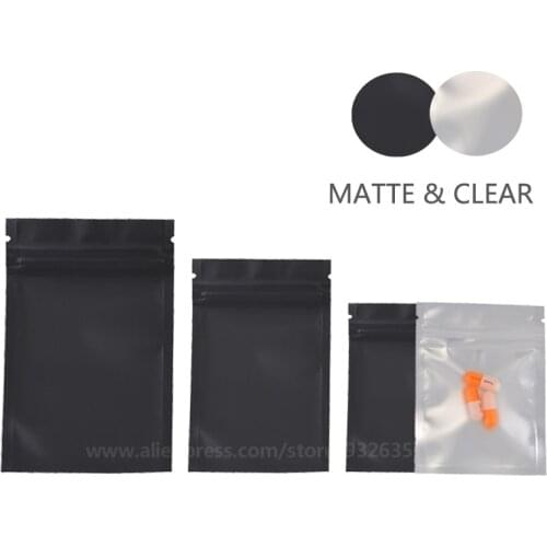 Matte Black Color One Side Clear Zip Lock Bag Food Storage Pouches Small Gift Bag Transparent Foil 100 Pcs