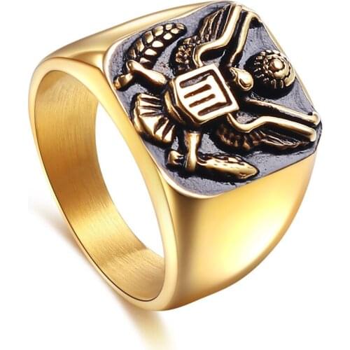 Megin D Stainless Steel Titanium Eagle US Army Totem Vintage Rings for Men Women Couple Friends Gift Fashion Jewelry Hip Hop Ane