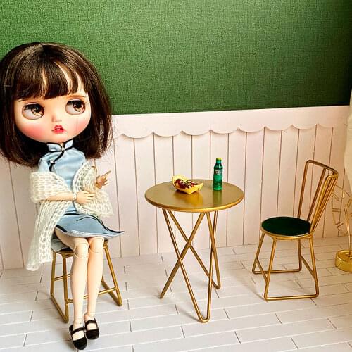 Metal Coffee Table And Chair Set Dollhouse Kitchen Furniture 1/6 blyth BJD Lol Dolls Accessories Play House Toys For Girls GIfts