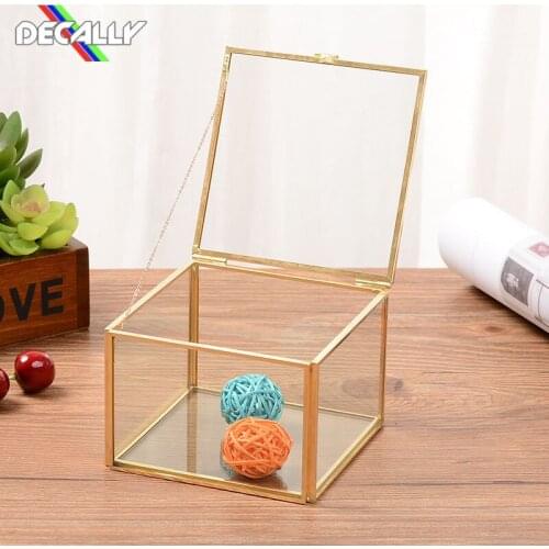 1pcs Polygon Transparent Glass Flower Room Container Wedding Ring Jewelry Storage Box Glass Flower Room Jewelry Box