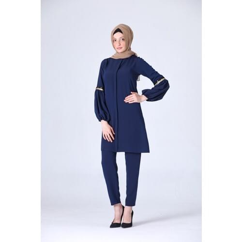 Muslim Women 'S Women 'S Sequin Detailed Trousers Tunic dual Hijab Suit