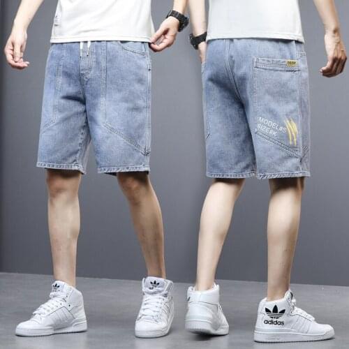 Men Casual Denim Shorts 2021 Summer New Youthful Vitality Men Korean Thin Wide Leg Drawstring Elasticity Knee Length Shorts Men