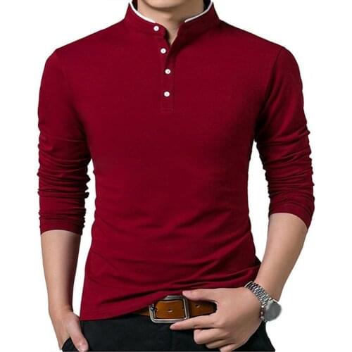 Mens Spring and Summer Solid Color Stand-up Collar Button Long-sleeved All-match Fashion Business Bottoming Shirt top T-shirt
