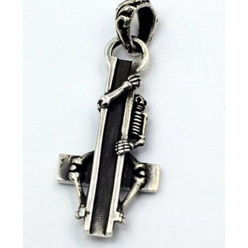 925 Sterling Silver handmade skull cross women mens oxidized Pendant Charm jewelry A5311