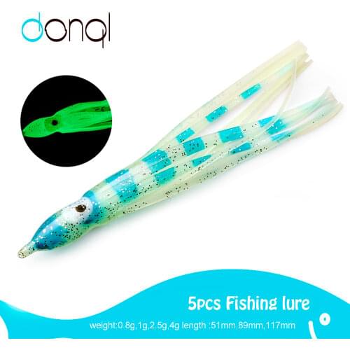 5Pcs Worms Soft Lures Fishing Lure Luminous Squid Bait Artificial Swimbait Silicone Baits Fishing Lure