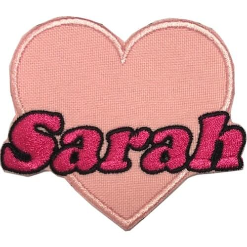 Sarah love heart-shape embroidery iron on patches letter applique for clothing