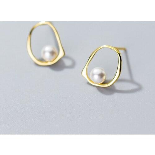 New Design Irregular Geometric Pearl Stud Earrings For Women 2020 100% 925 Sterling Silver Personality Lady Fashion Jewelry