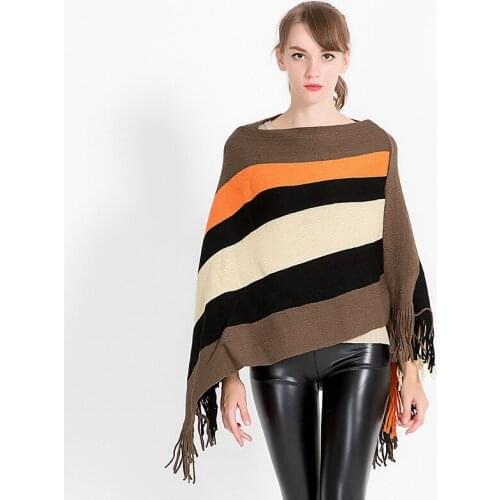 Autumn Winter Tassel Knitted Sweater Fashion Women Capes + Ponchoes Long Sleeve Solid Color Pullovers Female Poncho LW907