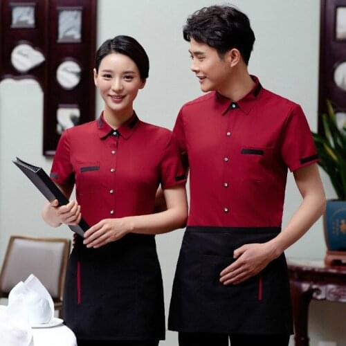 Hotel Western Restaurant Waiter Overalls Short Sleeve Workwear Fast Food Hotpot Restaurant Uniform Catering Kitchen Work Clothes