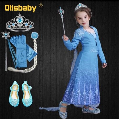 NEW Christmas Fantasy Snow Queen Princess Elsa Dress Crown New Year Kids Cosplay Winter Long Sleeve Elsa Coat With Cloak Costume