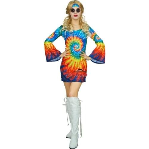 Hippie Dress Halloween Cosplay Costume Adult Fancy Dress Disco Costume Halloween Party Dress
