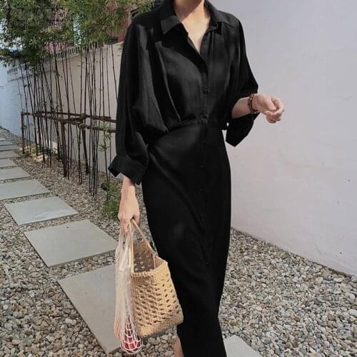 ZANZEA Women Elegant OL Dress Autumn Lapel Neck Long Sleeve Cotton Linen Vestidos Robe Party Sundress Casual Solid Femme Kaftan