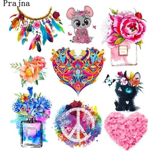 Prajna Fashion Colorful Applique Iron-On Transfers For Clothing Heat Thermal Transfer Cartoon Cat Animal Patches For Clothes