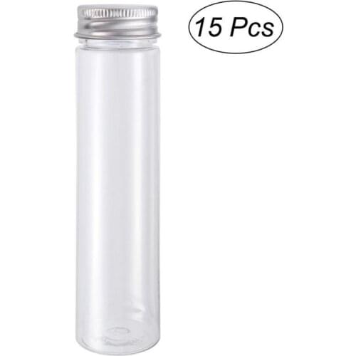 15pcs Flat-bottomed Plastic Clear Test Tubes with Screw Caps Candy Cosmetic Travel Lotion Containers 110ml