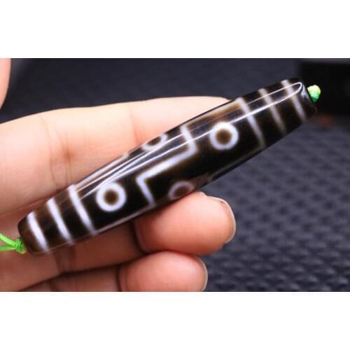 Rare Pattern Tibetan Old Agate 9 eye Kingdom Totem 78mm dZi Bead