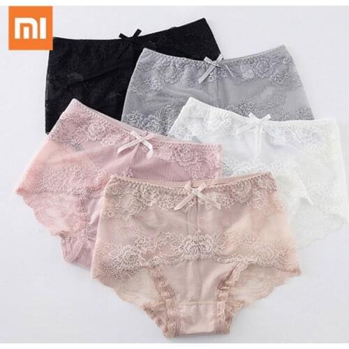 Xiaomi Sexy Transparent Lace Panties Women Cotton Briefs Female Underpants Solid Color Panty Soft Lady Lingerie Pluse Size M-2XL