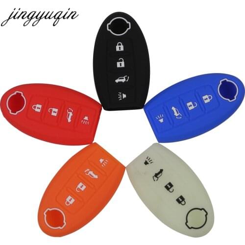 Jingyuqin Silicone Key Case for Nissan Altima Maxima Sentra Teana 2007-2012 Smart Remote 4 Buttons Fob Skin Cover Holder