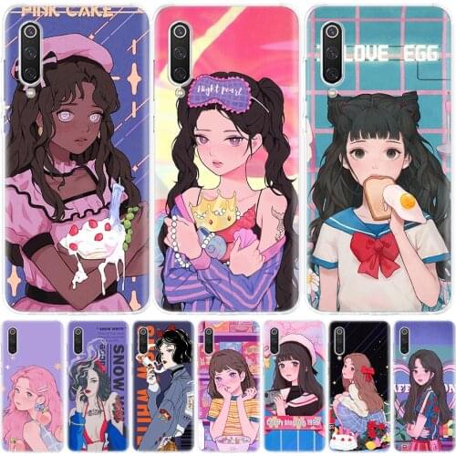 INS Kawaii Japanese Anime illustration Girl Silicon Phone Case For Xiaomi Redmi Note 10 9 8 9S 8T 7 6 5 6A 7A 8A 9A 9C Pro Custo