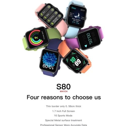 New S80 Smart Bracelet Full Touch Ip68 Step Rate Blood Pressure Sleep Multifunction Watch