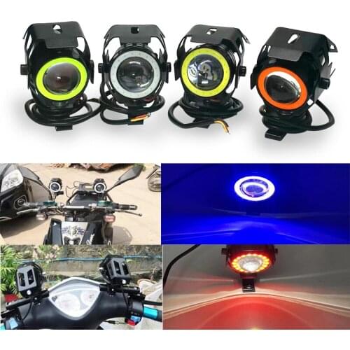 1PCS LED Motorcycle Headlight 125W U7 Mini Angel Eye Bulbs Motorcycle Scooter Motorbike Lamp 12V Led Light Blue Red White Green